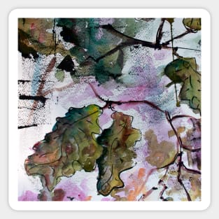 Oak Leaves Watercolor and Ink Art Sticker